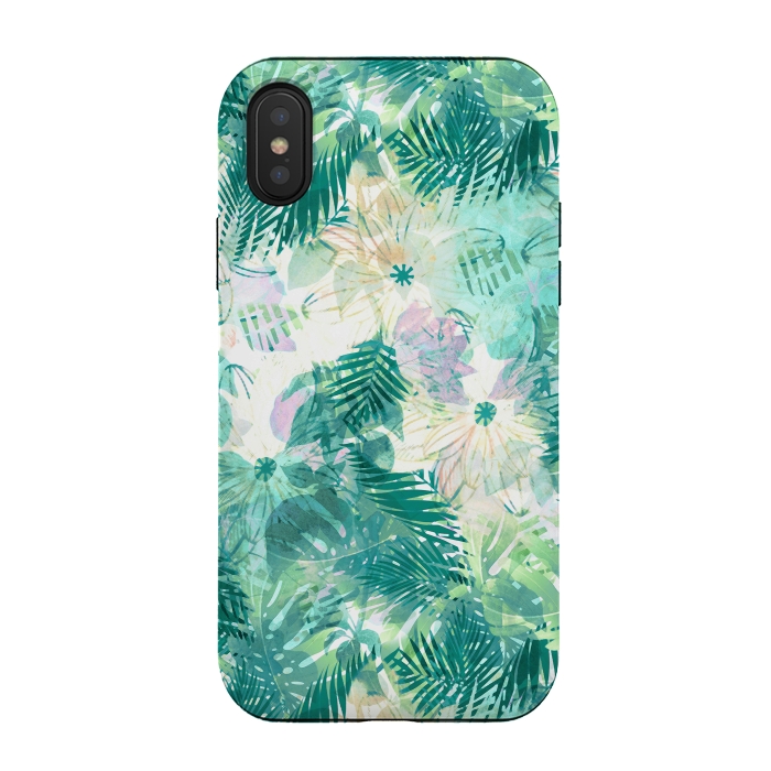 iPhone Xs / X StrongFit Watercolor tropical leaves and flower petals by Oana 