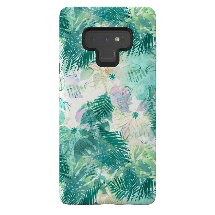 Galaxy Note 9 StrongFit Watercolor tropical leaves and flower petals by Oana 