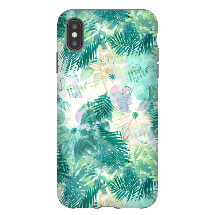 iPhone Xs Max StrongFit Watercolor tropical leaves and flower petals by Oana 