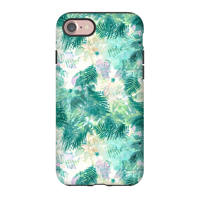 iPhone 7 StrongFit Tropical leaves and white watercolor flowers by Oana 