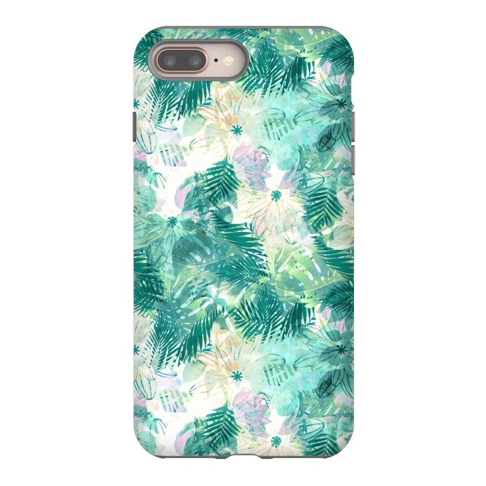iPhone 7 plus StrongFit Tropical leaves and white watercolor flowers by Oana 