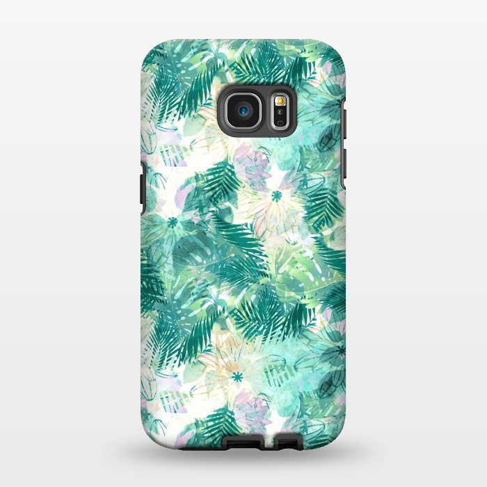 Galaxy S7 EDGE StrongFit Tropical leaves and white watercolor flowers by Oana 
