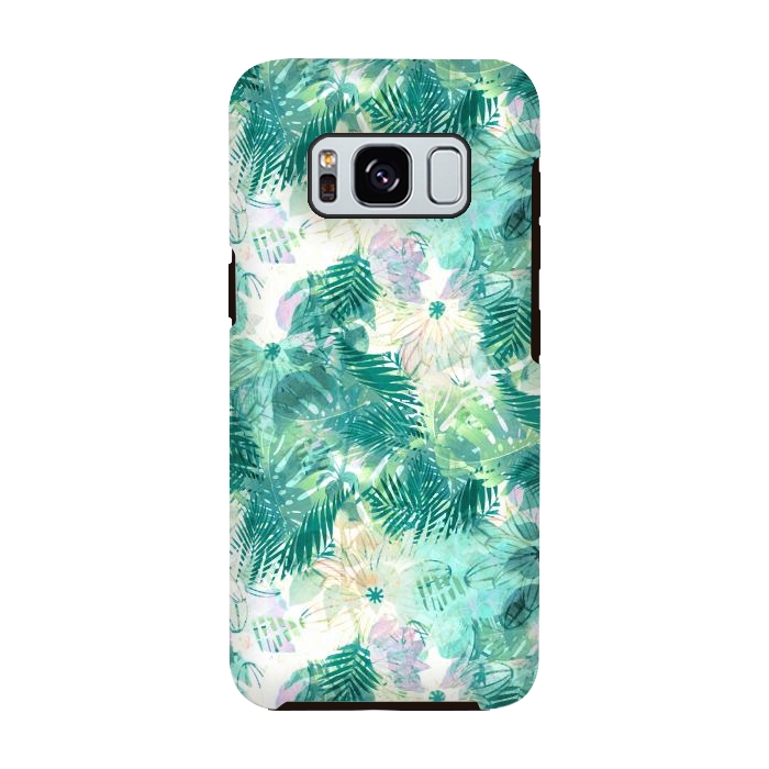 Galaxy S8 StrongFit Tropical leaves and white watercolor flowers by Oana 