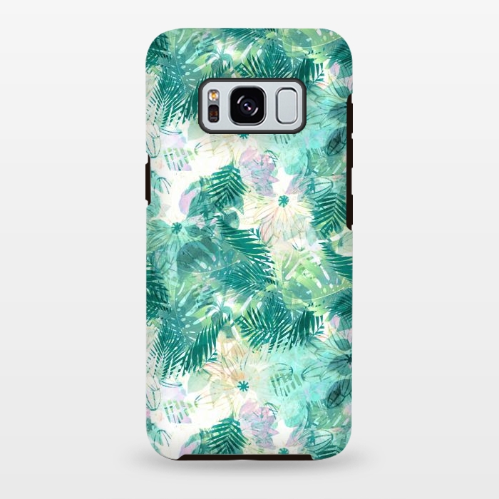 Galaxy S8 plus StrongFit Tropical leaves and white watercolor flowers by Oana 