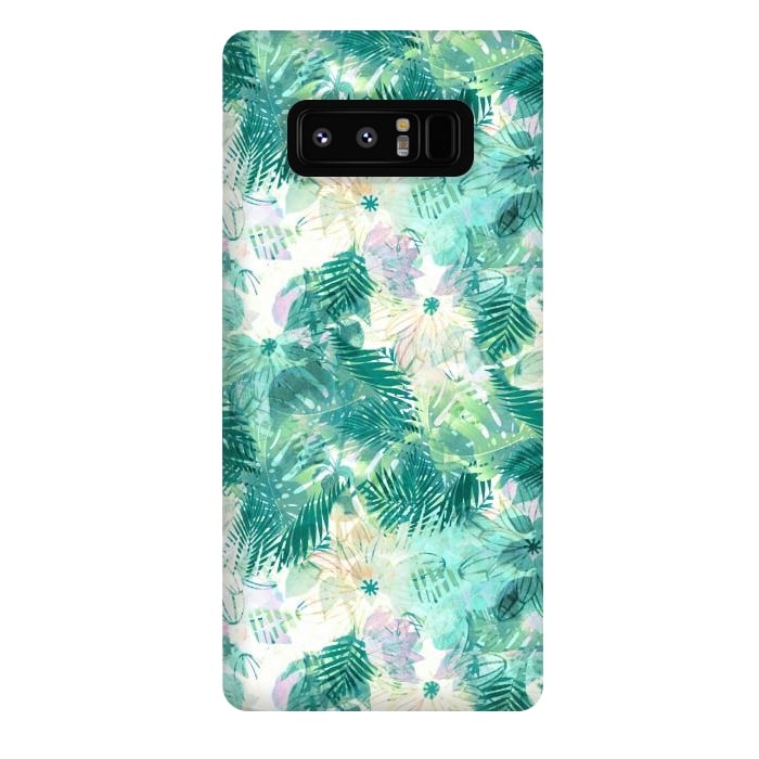 Galaxy Note 8 StrongFit Tropical leaves and white watercolor flowers by Oana 