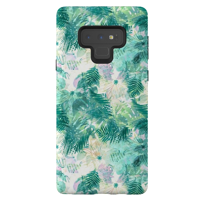 Galaxy Note 9 StrongFit Tropical leaves and white watercolor flowers by Oana 