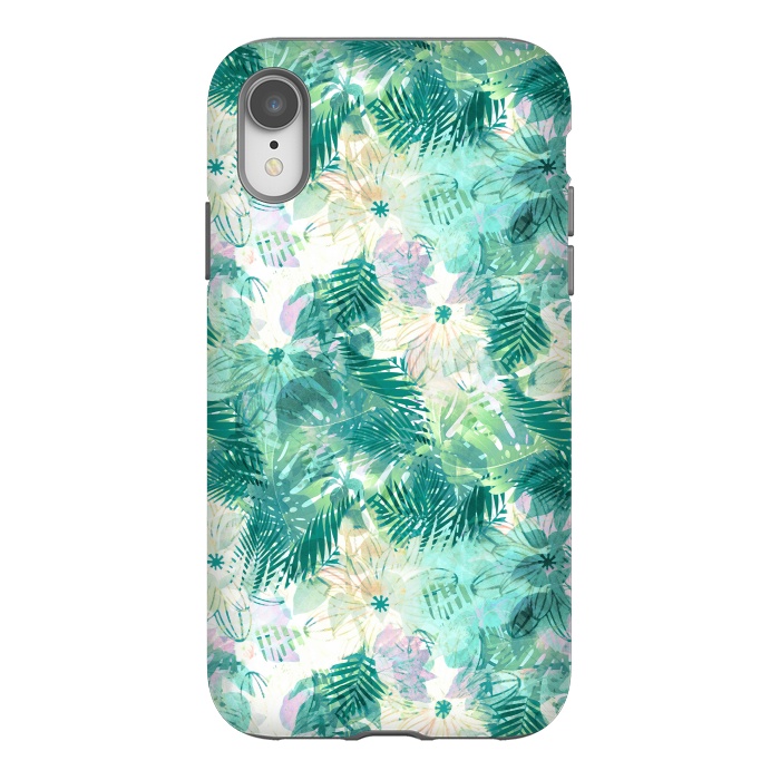 iPhone Xr StrongFit Tropical leaves and white watercolor flowers by Oana 