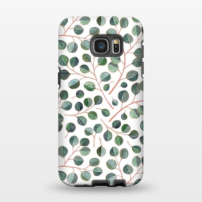 Galaxy S7 EDGE StrongFit Simple Silver Dollar Eucalyptus Leaves on White by Micklyn Le Feuvre