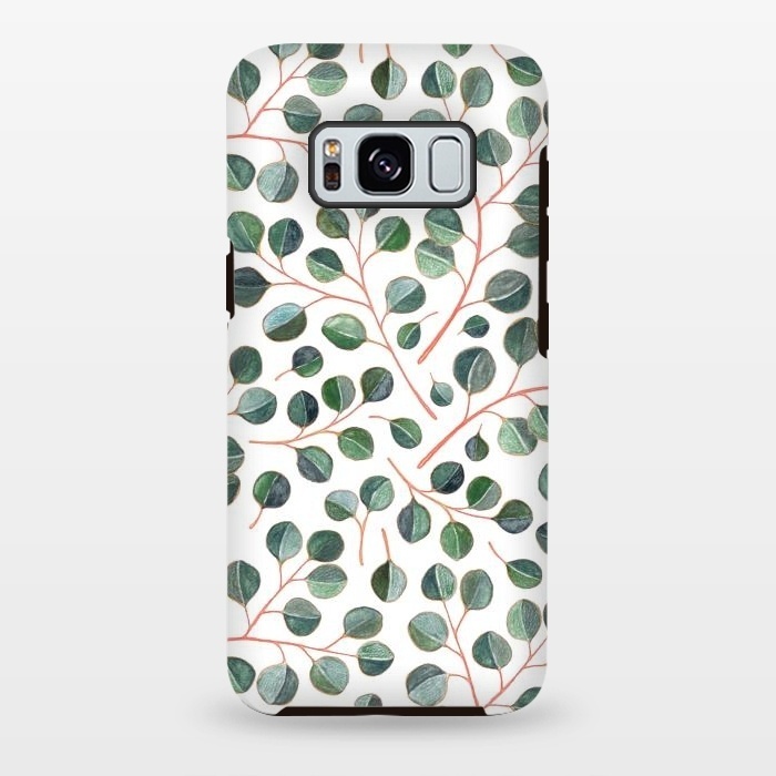 Galaxy S8 plus StrongFit Simple Silver Dollar Eucalyptus Leaves on White by Micklyn Le Feuvre