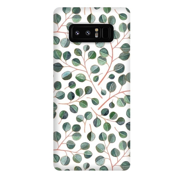 Galaxy Note 8 StrongFit Simple Silver Dollar Eucalyptus Leaves on White by Micklyn Le Feuvre