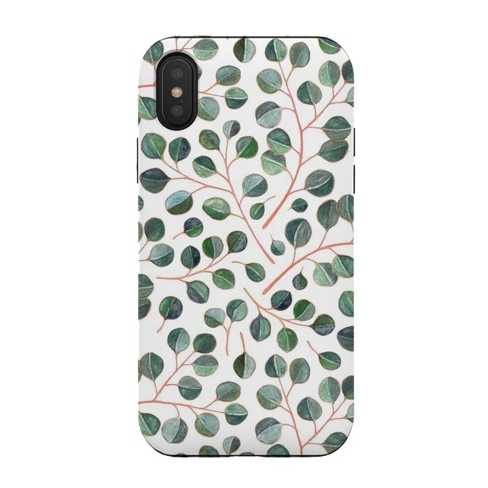 iPhone Xs / X StrongFit Simple Silver Dollar Eucalyptus Leaves on White by Micklyn Le Feuvre