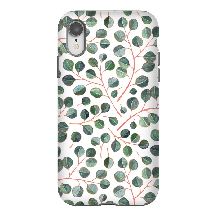 iPhone Xr StrongFit Simple Silver Dollar Eucalyptus Leaves on White by Micklyn Le Feuvre