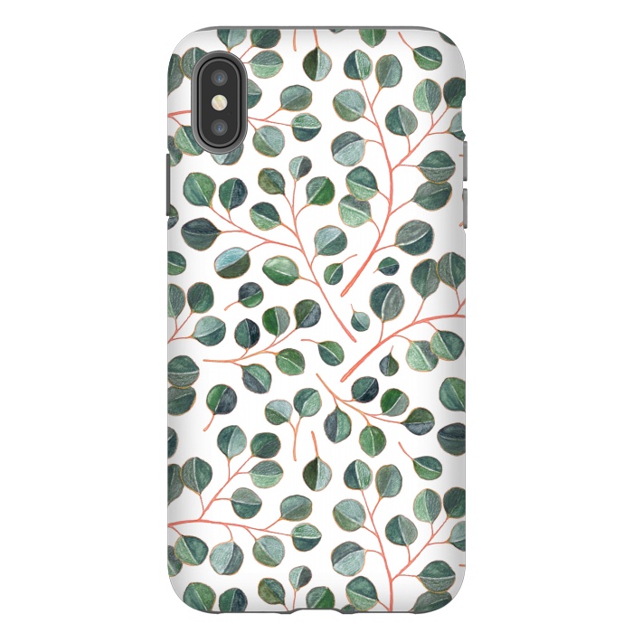 iPhone Xs Max StrongFit Simple Silver Dollar Eucalyptus Leaves on White by Micklyn Le Feuvre