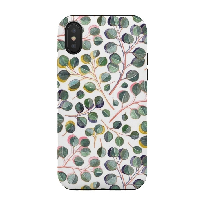iPhone Xs / X StrongFit Simple Silver Dollar Eucalyptus Leaves by Micklyn Le Feuvre