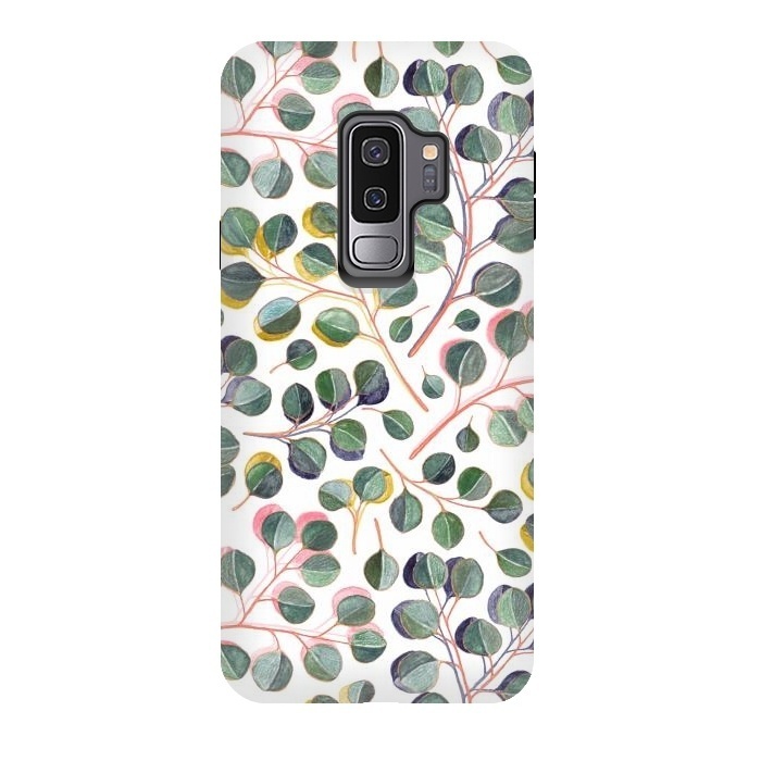 Galaxy S9 plus StrongFit Simple Silver Dollar Eucalyptus Leaves by Micklyn Le Feuvre