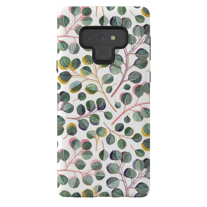 Galaxy Note 9 StrongFit Simple Silver Dollar Eucalyptus Leaves by Micklyn Le Feuvre