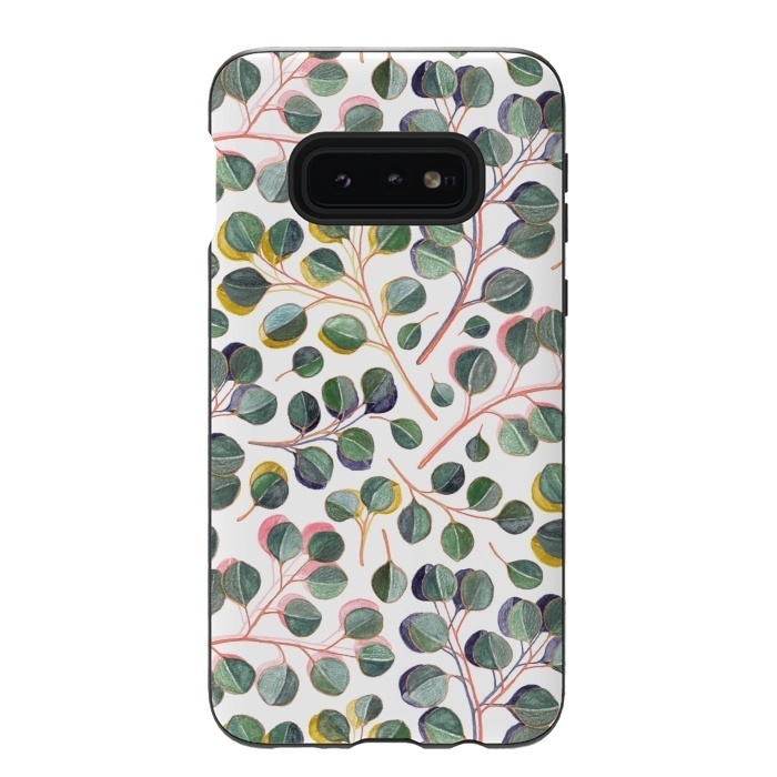 Galaxy S10e StrongFit Simple Silver Dollar Eucalyptus Leaves by Micklyn Le Feuvre