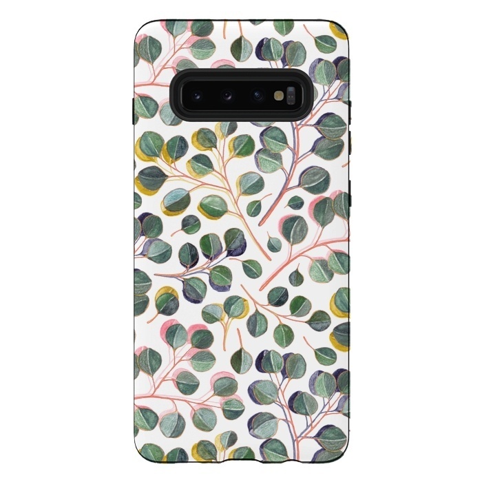 Galaxy S10 plus StrongFit Simple Silver Dollar Eucalyptus Leaves by Micklyn Le Feuvre