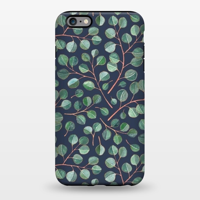 iPhone 6/6s plus StrongFit Simple Silver Dollar Eucalyptus Leaves on Navy Blue  by Micklyn Le Feuvre