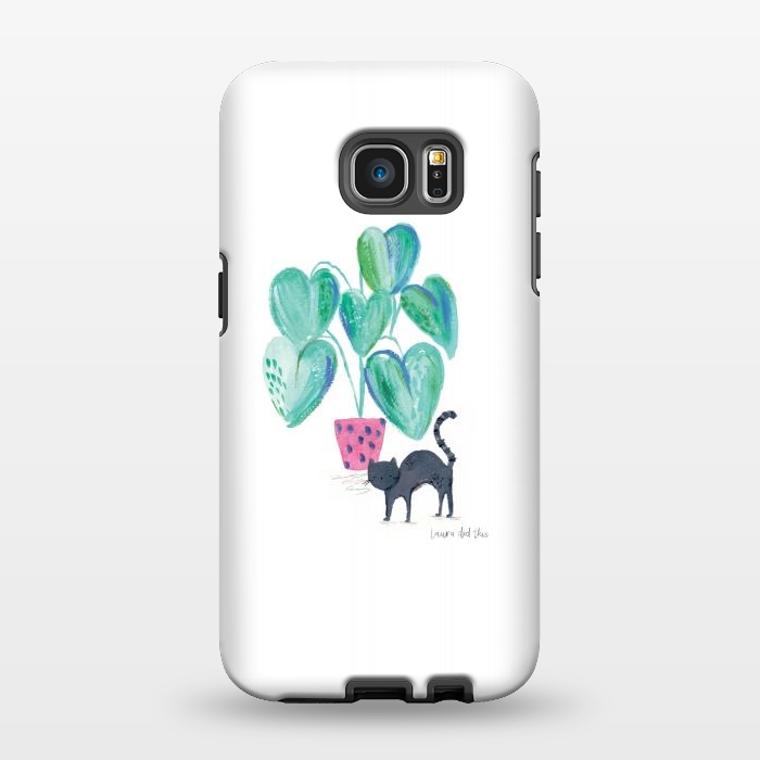 Galaxy S7 EDGE StrongFit Black cat and house plant painting by lauradidthis