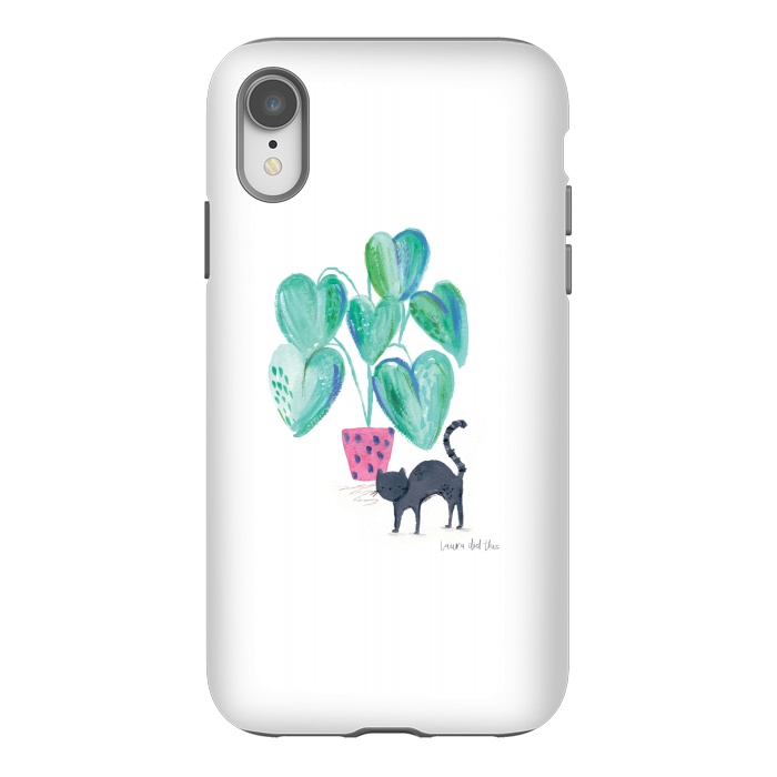 iPhone Xr StrongFit Black cat and house plant painting by lauradidthis