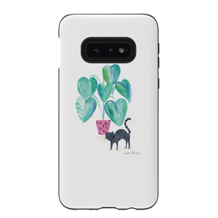 Galaxy S10e StrongFit Black cat and house plant painting by lauradidthis