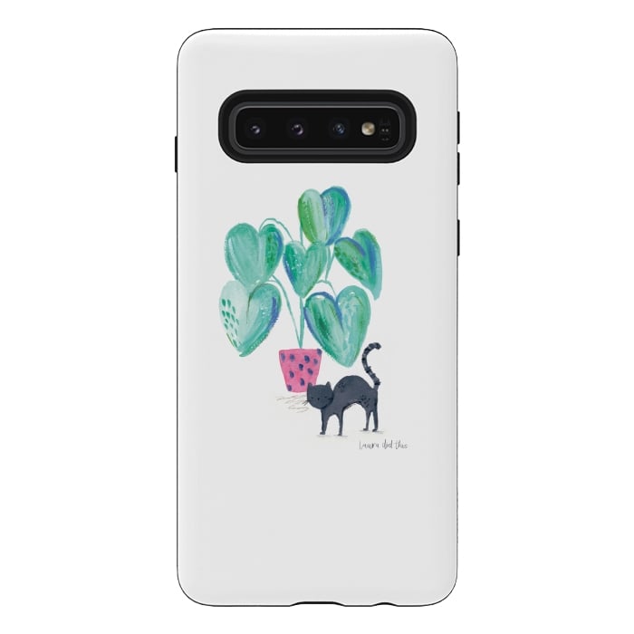 Galaxy S10 StrongFit Black cat and house plant painting by lauradidthis
