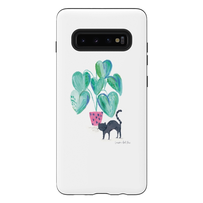 Galaxy S10 plus StrongFit Black cat and house plant painting by lauradidthis