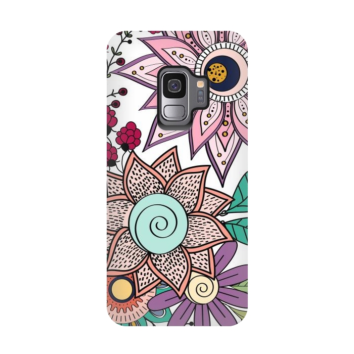 Galaxy S9 StrongFit Stylish floral doodles vibrant design by InovArts