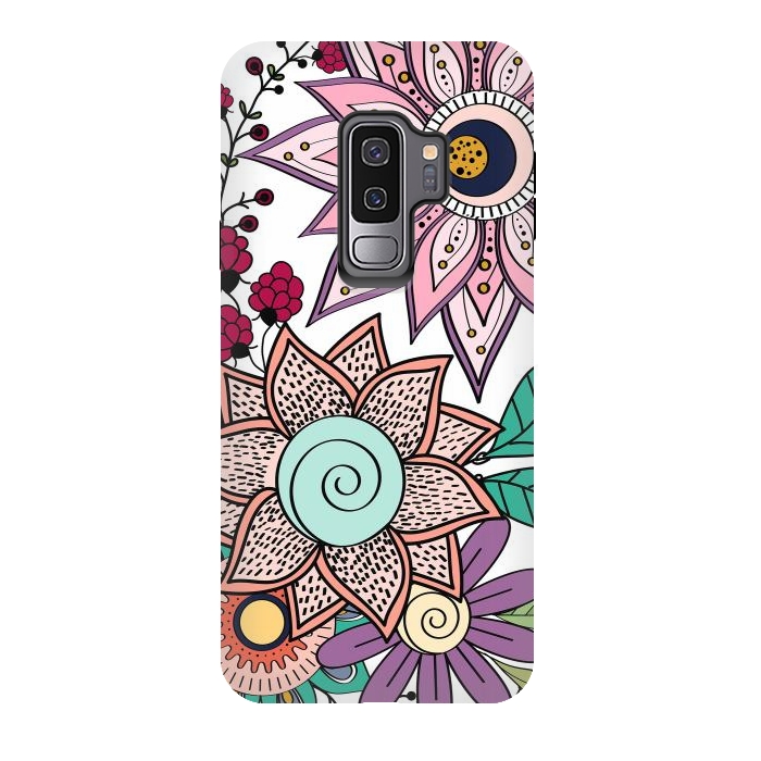 Galaxy S9 plus StrongFit Stylish floral doodles vibrant design by InovArts
