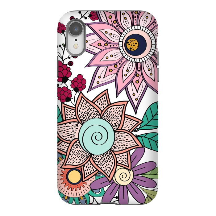 iPhone Xr StrongFit Stylish floral doodles vibrant design by InovArts