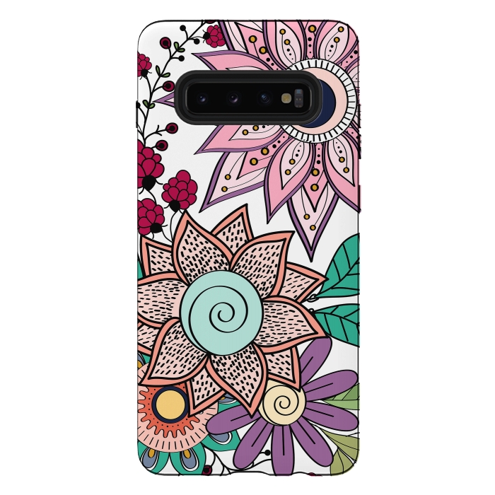 Galaxy S10 plus StrongFit Stylish floral doodles vibrant design by InovArts