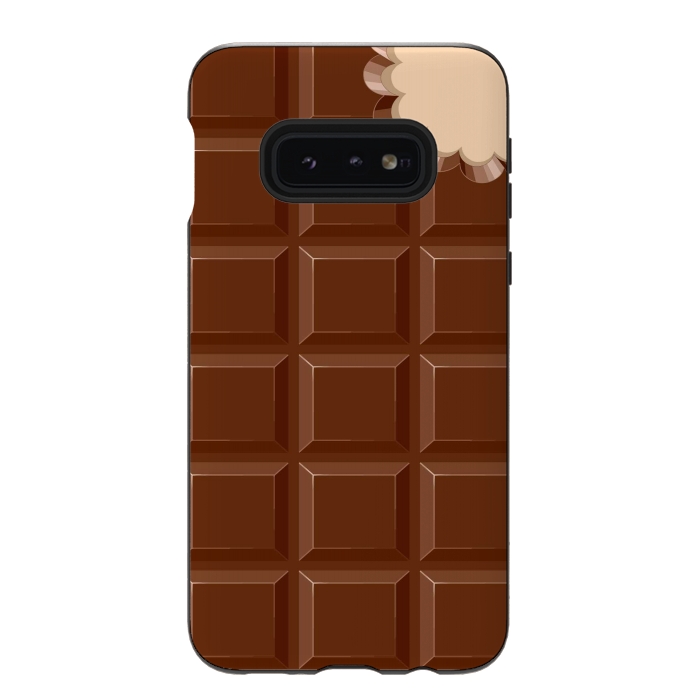 Galaxy S10e StrongFit Chocolate Sweet Bar with a bite out of the corner by BluedarkArt