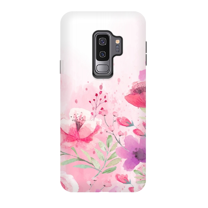 Galaxy S9 plus StrongFit pink floral print by MALLIKA