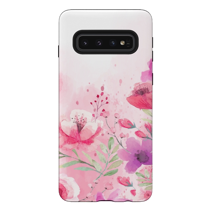 Galaxy S10 StrongFit pink floral print by MALLIKA