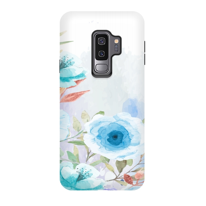 Galaxy S9 plus StrongFit blue floral print by MALLIKA