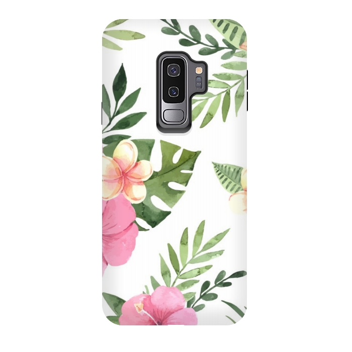 Galaxy S9 plus StrongFit tropical pink pattern by MALLIKA