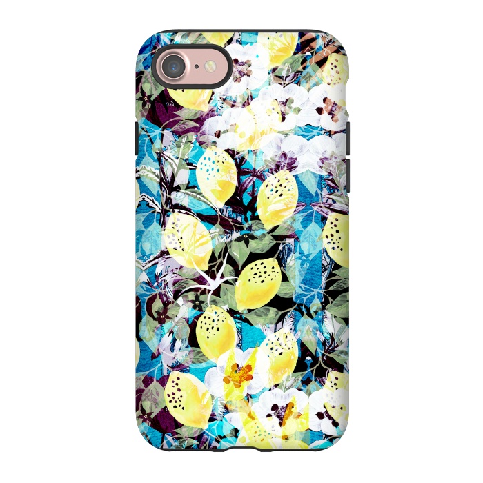 iPhone 7 StrongFit Lemons and white flowers watercolor illustration by Oana 