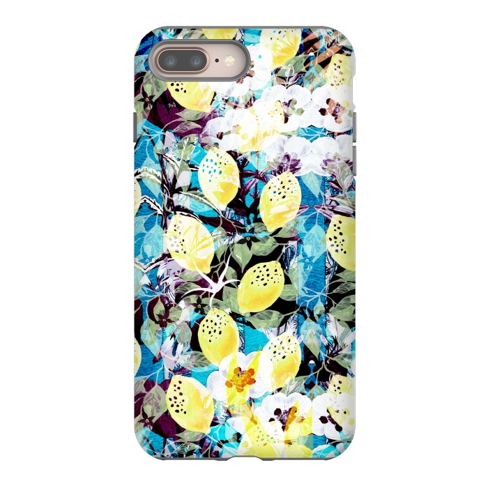 iPhone 7 plus StrongFit Lemons and white flowers watercolor illustration by Oana 