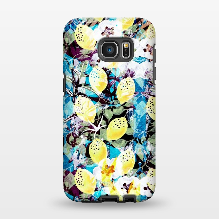 Galaxy S7 EDGE StrongFit Lemons and white flowers watercolor illustration by Oana 