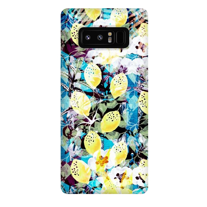 Galaxy Note 8 StrongFit Lemons and white flowers watercolor illustration by Oana 