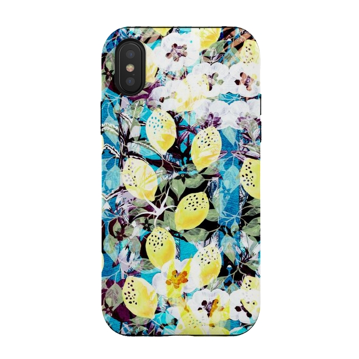 iPhone Xs / X StrongFit Lemons and white flowers watercolor illustration by Oana 