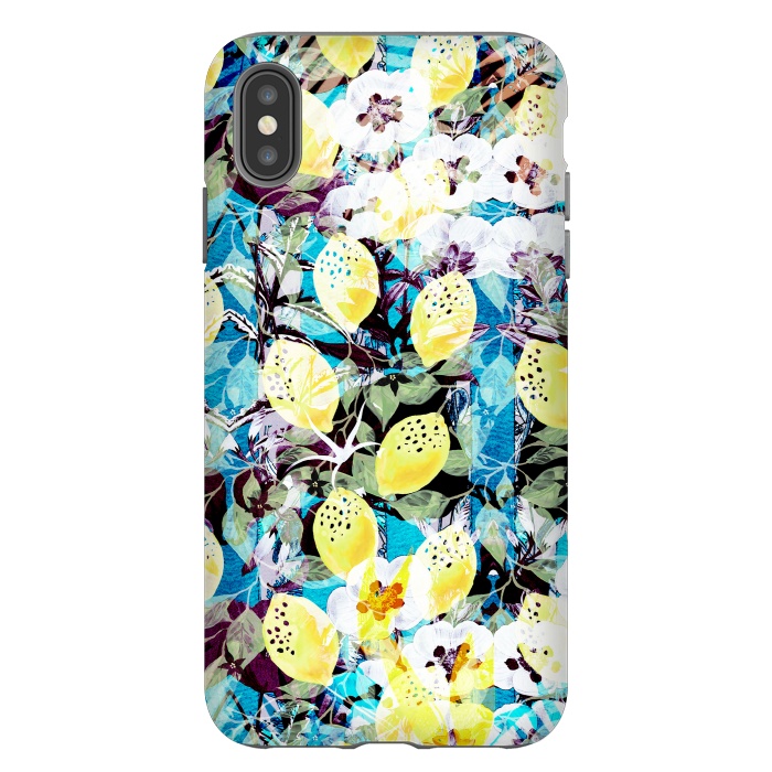 iPhone Xs Max StrongFit Lemons and white flowers watercolor illustration by Oana 