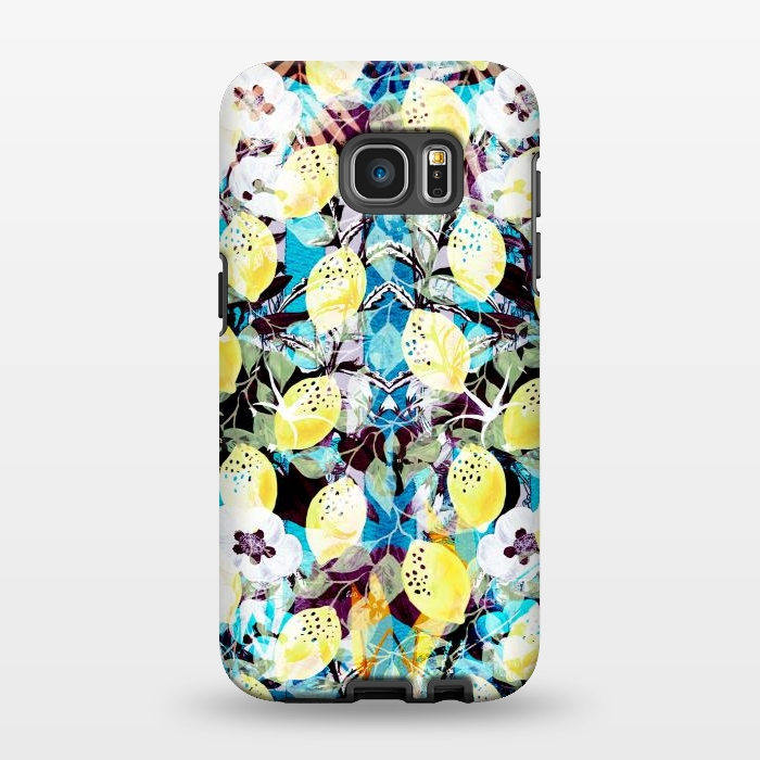Galaxy S7 EDGE StrongFit Lemon tree with white flowers watercolor pattern by Oana 