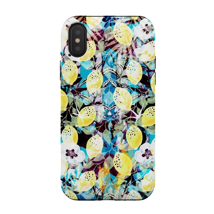 iPhone Xs / X StrongFit Lemon tree with white flowers watercolor pattern by Oana 