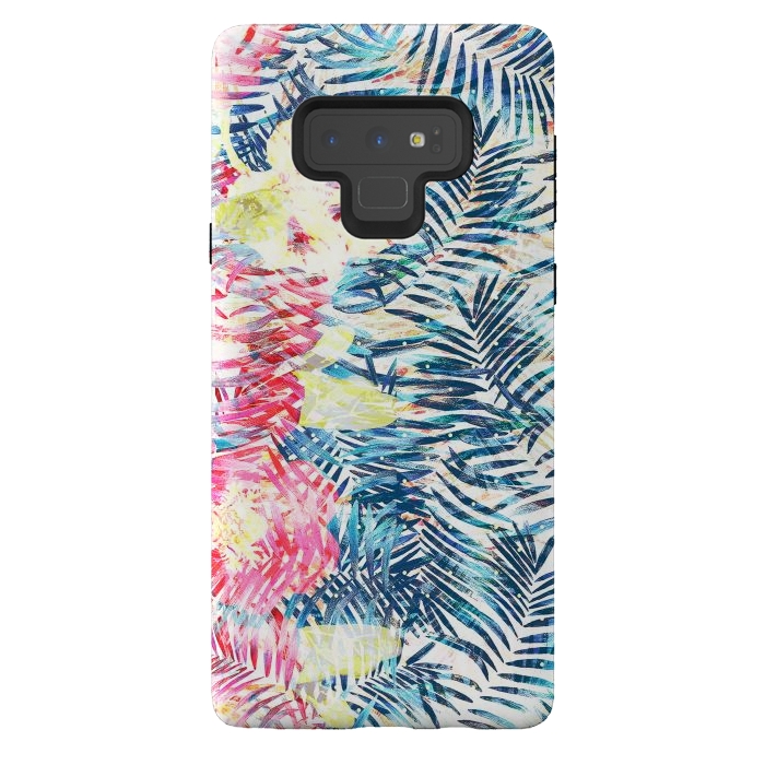 Galaxy Note 9 StrongFit Colorful tropical leaves hawaiian bouquet by Oana 