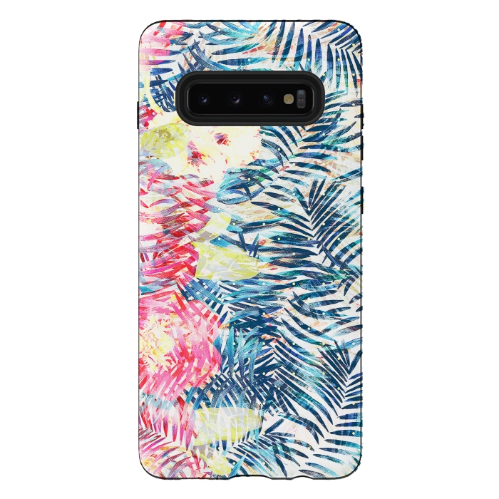 Galaxy S10 plus StrongFit Colorful tropical leaves hawaiian bouquet by Oana 