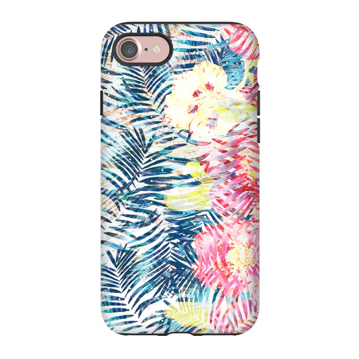 iPhone 7 StrongFit Tropical palm leaves and colorful flowers by Oana 