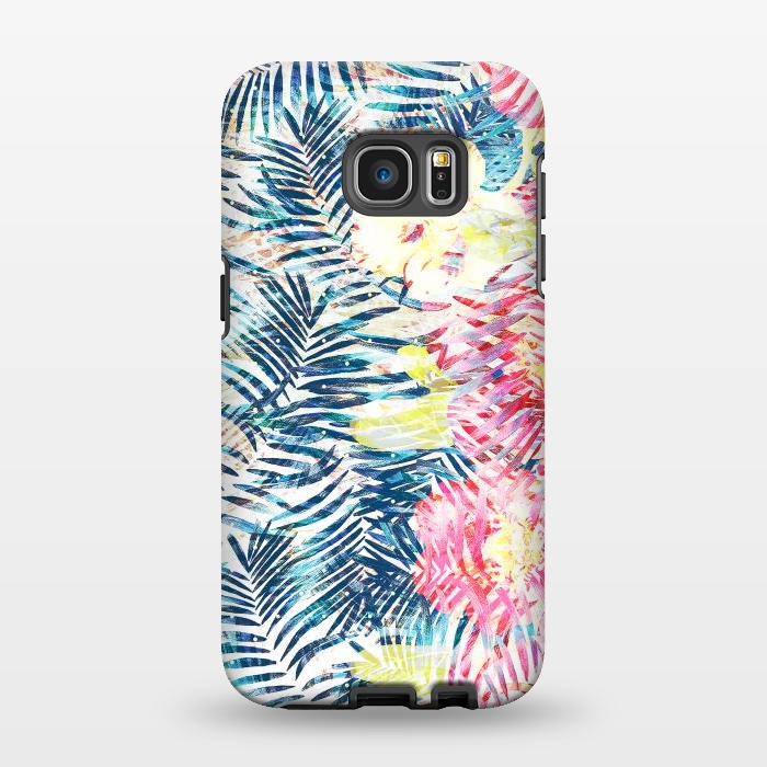 Galaxy S7 EDGE StrongFit Tropical palm leaves and colorful flowers by Oana 