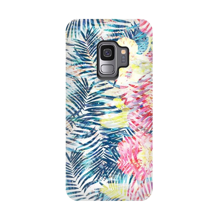 Galaxy S9 StrongFit Tropical palm leaves and colorful flowers by Oana 